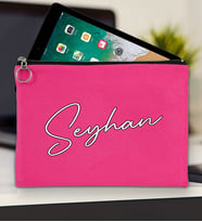 BK Gift Kişiye Özel İsimli-6 Tablet Çantası 30x21cm(12 Renk Seçeneği), Ipad Çantası, Baskılı Tablet Kılıfı (Fuşya)