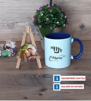 Eşe Hediye Mr Kupa Bardak Beyaz ve Fotoğraflı Ahşap Anahtarlık Hediye Yıl Dönümü Hediyesi (Model 3)
