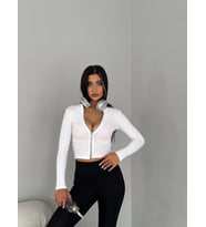 Kaşkorse Tam Fermuar Crop (Beyaz)