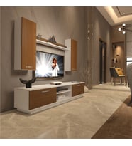 Decoraktiv Eko 5DB Mdf Dvd Tv Ünitesi Tv Sehpası - Parlak Beyaz (Beyaz - Ceviz)