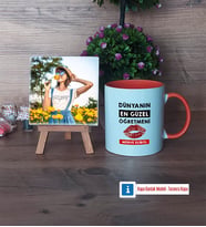 Kadın Öğretmene Hediye Fotoğraflı Dekoratif Taş, Kupa Bardak Beyaz Hediye (Model 13)
