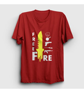 Presmono Unisex Haki Knife Free Fire T-Shirt 232650tt (Kırmızı)