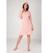 Kadın Krem Dantelli Fermuarlı Cotton Bornoz (Pudra)