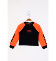 Toontoy Kız Çocuk Stunnig Collar Baskılı Sweatshirt (Siyah)