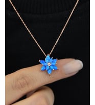 Papatya Silver 925 Ayar Gümüş Opal Taşlı Yasemin Çiçeği Kolye (Mavi)