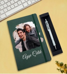 Kişiye Özel Fotoğraflı Defter & Kalem Hediye Seti (Yeşil)
