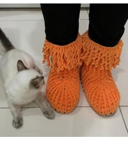 Sıcak ve Şık El Örgüsü Bot Patikler (Turuncu)