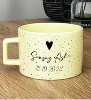 Kişiye Özel Sonsuz Aşk ve Tarih Yazılı Hediye Pastel Fincan Sevgiliye Hediye (Sarı)