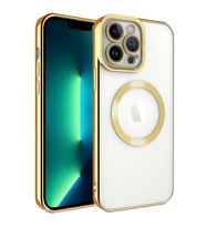 Uyumlu Model Apple iPhone 13 Pro Kılıf Magsafe Kenar Renkli Şeffaf Setro Kapak (Gold)