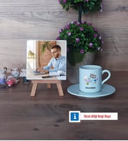 Web Tasarım Uzmanı Fotoğraflı Dekoratif Taş, Ahşap Altlıklı Türk Kahvesi Fincanı Hediye (Model 2)