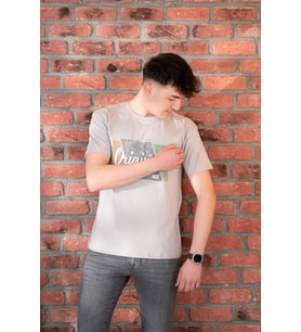 FBI JEANS DESENLİ SLİMFİT PAMUKLU ERKEK T-SHİRT (Gri)