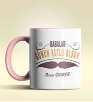 Kişiye Özel Babalar Günün Kutlu Olsun 6 Tasarım Siyah Kupa Bardak (Pembe)