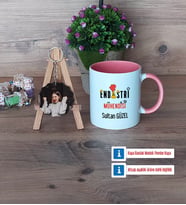 Endüstri Mühendisi Kupa Bardak Beyaz ve Fotoğraflı Ahşap Anahtarlık Hediye (Model 6)