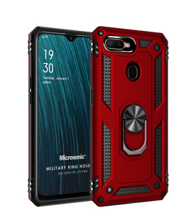 Microsonic Oppo F9 / F9 Pro Kılıf Military Ring Holder (Kırmızı)