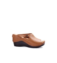 FAST STEP Hakiki Deri Kadın Dolgu Topuk Terlik 972ZA1001 (Taba)