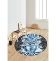 Dijital Baskılı Kaymaz Taban Yıkanabilir Yuvarlak Salon Halısı Koridor Halısı Paspas NDY-HT-1101 (Mavi)
