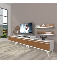 Decoraktiv Ekoflex 270r Mdf Retro Tv Ünitesi Tv Sehpası (Beyaz - Ceviz)