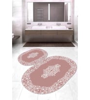 Dijital Baskılı Kaymaz Taban Yıkanabilir Oval 2'li Klozet Takımı Banyo Paspası NOKZ-SD-623 (Pembe)