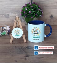 Blogger Kupa Bardak Kırmızı ve Ahşap Anahtarlık Hediye (Model 2)
