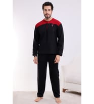 Falkon 7204 Polar Kışlık Erkek Ev Pijama Takımı Uyku Takımı (Siyah)