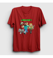 Presmono Unisex Beyaz Miners Minecraft T-Shirt 29412tt (Kırmızı)