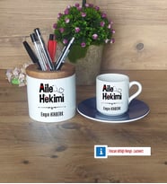 Aile Hekimi Hediyeleri Türk Kahvesi Fincanı Kırmızı, Kalemlik Kişiye Özel Hediye (Model 2)