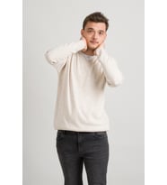 Regular Fit V Yaka Pamuklu Basic Erkek Triko Kazak  (Krem)