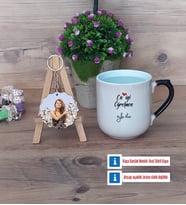 En İyi Öğretmen Kupa Bardak Beyaz ve Fotoğraflı Ahşap Anahtarlık Hediye (Model 10)