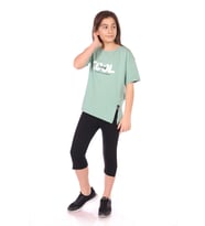 Toontoy Kız Çocuk Cool Baskılı Kaprili Takım (Yeşil)