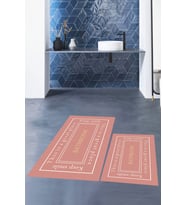 EVDEYA Baskılı Yıkanabilir Desenli Bathroom Yazılı Banyo Paspası Klozet Takımı, KLOZET-5-BEYAZ, (Pembe)