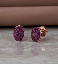 Gümüş Zirkon Taşlı " Oval " Tasarım Küpe (Fuşya)