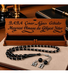 Kişiye Özel Babaya,Sevgiliye Hediye Metal Harfli Sürmeli  Toz Kehribar Tesbih [ 5 Renk ] (Siyah)