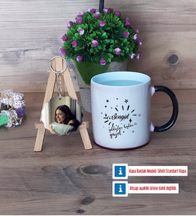 Doğum Günü Hediyesi Kupa Bardak Beyaz ve Fotoğraflı Ahşap Anahtarlık Hediye (Model 9)