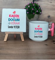 Kadın Doğum Uzmanı Hediye Seti Kupa Bardak T Kulplu ve Dekoratif Taş Tıp Bayramı Hediyesi (Model 4)