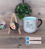 Amcaya Hediye Kupa Bardak Beyaz ve Fotoğraflı Ahşap Anahtarlık Hediye (Model 10)