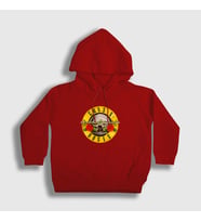 Presmono Unisex Çocuk Beyaz Logo Guns N' Roses Kapüşonlu Sweatshirt 58391tt (Kırmızı)