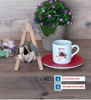 İsme Özel Doğum Günü Hediyesi Türk Kahvesi Fincanı Ahşap Altlıklı ve Fotoğraflı Ahşap Anahtarlık Hediye (Model 3)