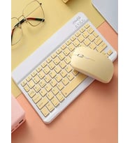 BKB011 Mini Kablosuz Bluetooth Klavye & Mouse Seti - Universal Uyumlu, Taşınabilir ve Şarjlı (Sarı)