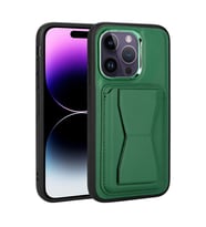 iPhone 14 Pro Max Kılıf Kartlıklı Standlı ?Suni Deri Memo Kılıf (Koyu Yeşil)