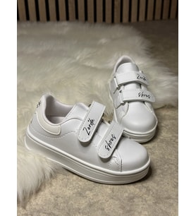 Günlük Erkek Kız  Çocuk Sneaker Cırtlı Kalın Tabanlı Rahat Spor Ayakkabı 525PF (Beyaz - Beyaz)