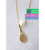 Jewelmim Gümüş İnci Kolye Sarı Altın Kaplama Gerçek İncili Bayan Kolye 925 Ayar Kadın Gümüş İnci Kolye (Sarı)