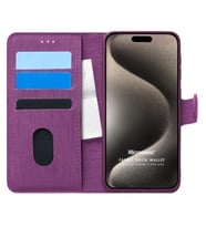 Microsonic Apple iPhone 15 Pro Max Kılıf Fabric Book Wallet Siyah (Mor)