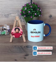 Odyolog Kupa Bardak Beyaz ve Fotoğraflı Ahşap Anahtarlık Hediye (Model 3)
