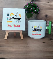 Mimar Hediye Seti Kupa Bardak T Kulplu ve Dekoratif Taş Mimarlar Günü Hediyesi (Model 8)
