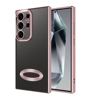 Samsung Galaxy S24 Ultra Kılıf Logo Yeri Açık Kamera Lens Önü Korumalı Renkli Kenarlı Şeffaf Silikon (Rose)