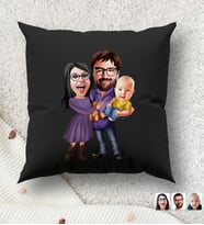 BK Gift Kişiye Özel Aile Karikatürlü Premium Kumaş Siyah Kırlent Yastık, Ev Hediyesi, Ev Dekorasyonu, Kişiselleştirilmiş Yastık, Dekoratif Hediye (Model 3)