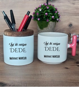 İyi Ki Varsın Dede Hediye Sepeti Kupa Bardak T Kulplu, Kalemlik Hediyeleri Dedeye Doğum Günü Hediyesi (Model 4)