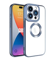 Apple iPhone 15 Pro Kılıf Logo Yeri Açık Kamera Lens Korumalı Renkli Kenarlı Şeffaf Silikon (Mavi)