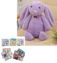 Uyku Arkadaşım PAPYONLU Uzun Kulak 65 cm Peluş Tavşan ve Eğitici Eğlenceli Etkinlik SETİ (Lila)