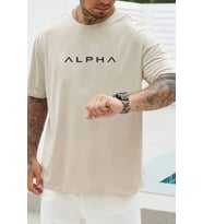 Unisex Alpha Baskılı T-shirt (Bej)
